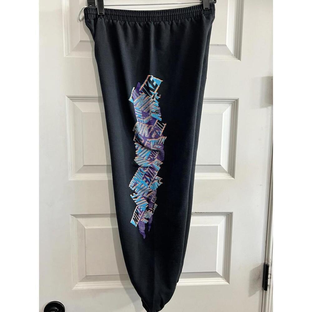 VTG 90s Nike Gray Tag Kids Blk Sweatpants Sz 10-12 Large Graphic Print USA Swoos - Picture 3 of 8